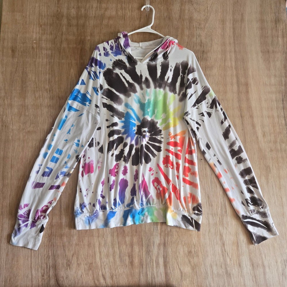 Y2K Tie Dye Hoodie Multi Color Spiral Thin Pullover Unisex L/XL